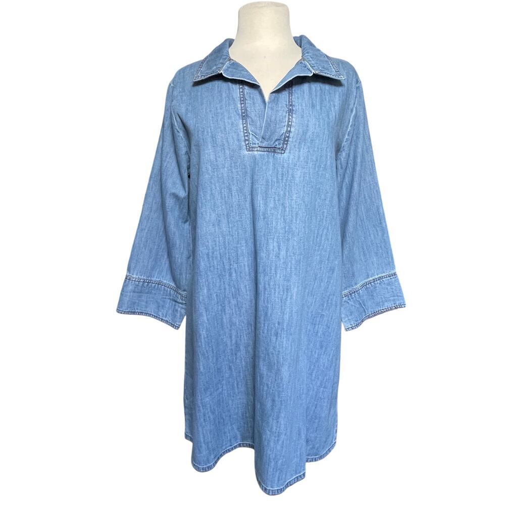 NWT ELIZABETH JAMES Women’s Taylor Denim Popover Henley Mini Dress - Picture 2 of 5